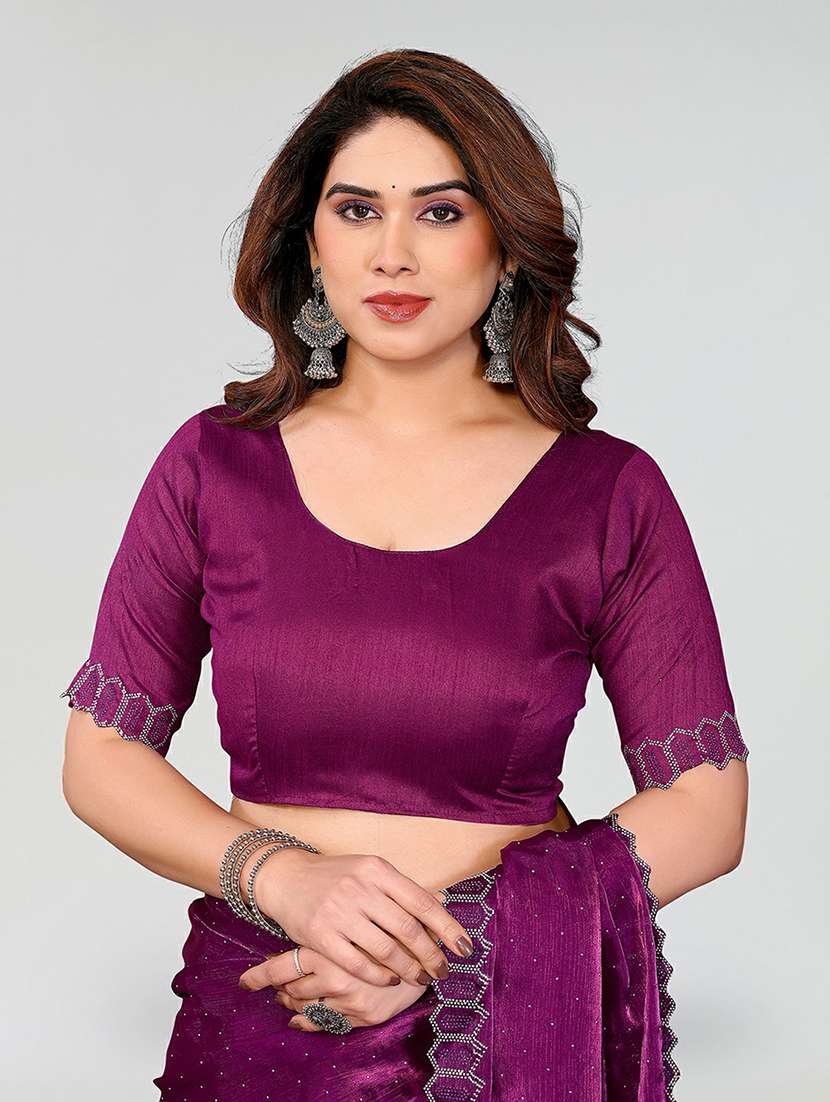 women solid with work embellished saree with blouse - 22384615 -  Standard Image - 4