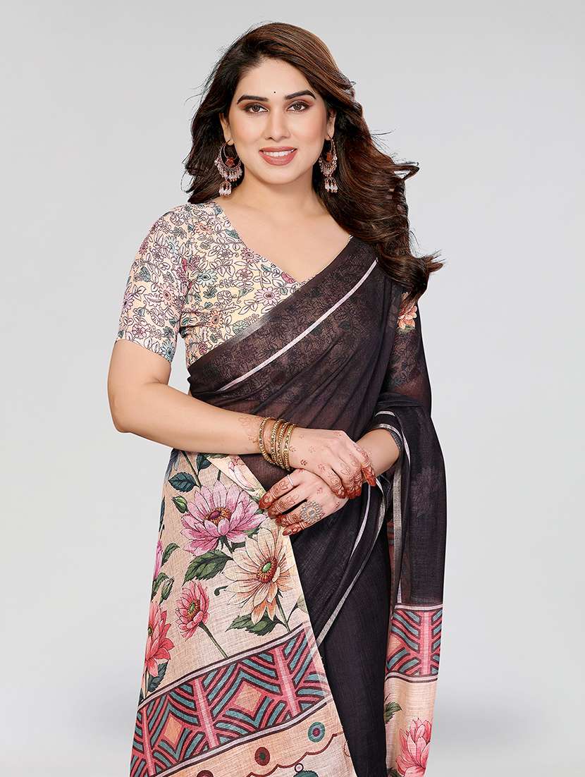 Women Printed Casual Wear Saree With Blouse - 22384700 -  Standard Image - 1