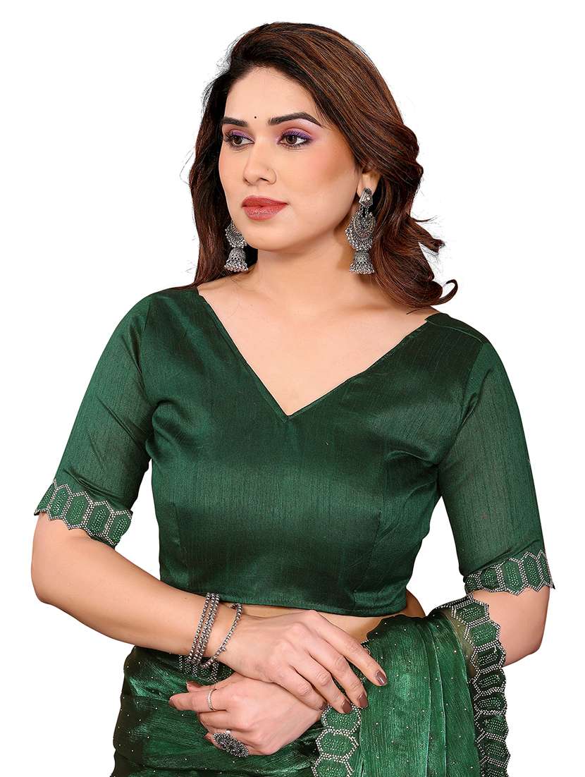 women solid with work embellished saree with blouse - 22384788 -  Standard Image - 4