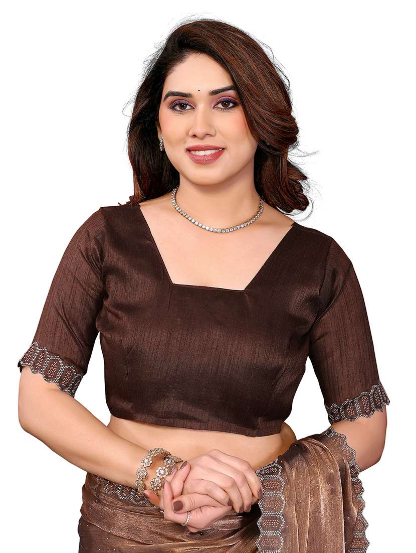 women solid with work embellished saree with blouse - 22384789 -  Standard Image - 4
