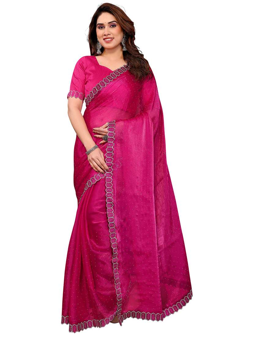 women solid with work embellished saree with blouse