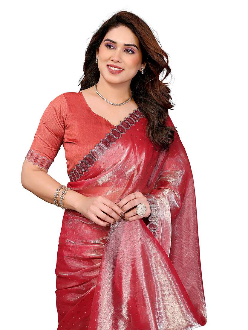 women solid with work embellished saree with blouse - 22384797 -  Standard Image - 1