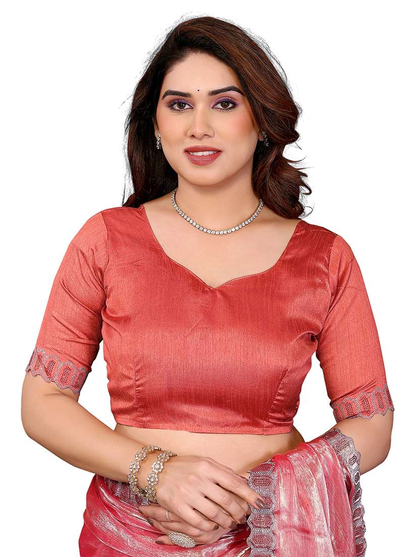 women solid with work embellished saree with blouse - 22384797 -  Standard Image - 4