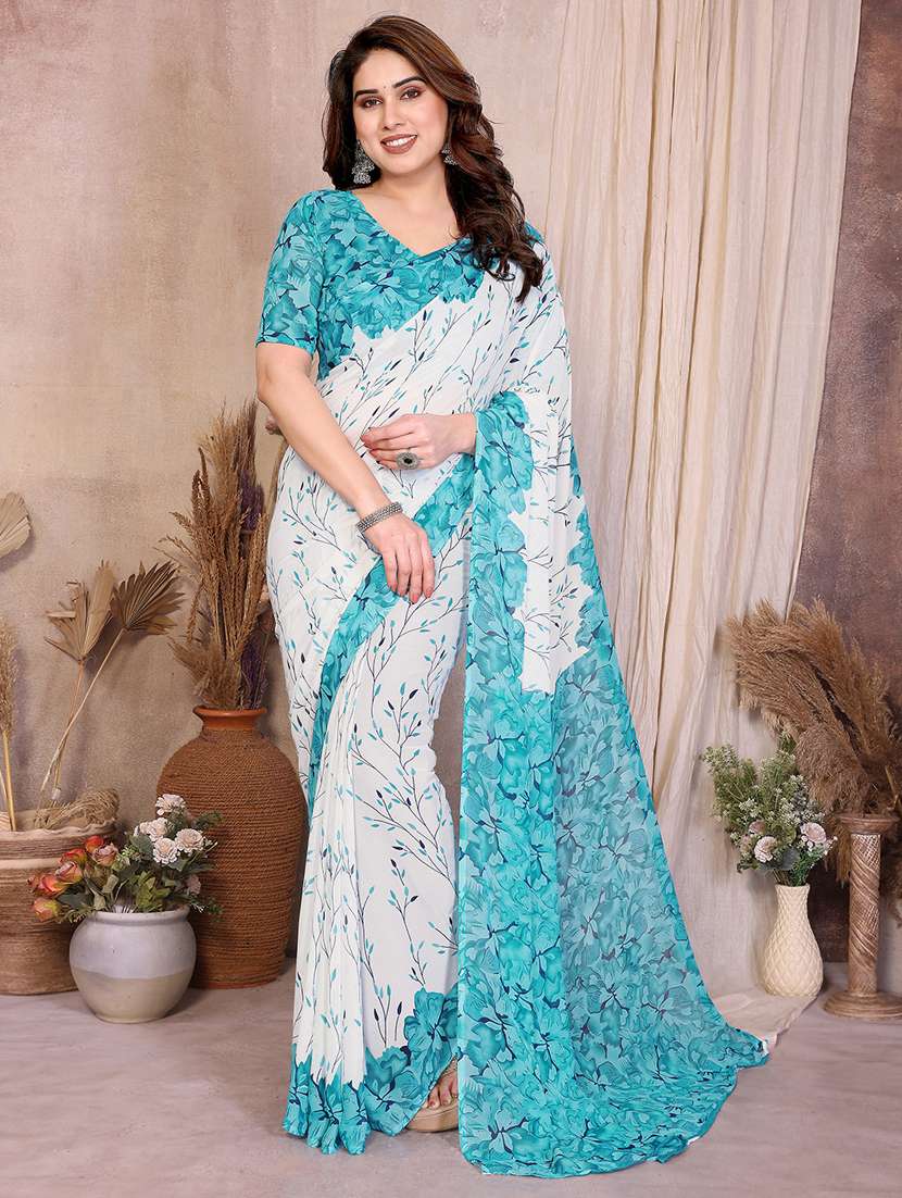 women printed casual wear saree with blouse