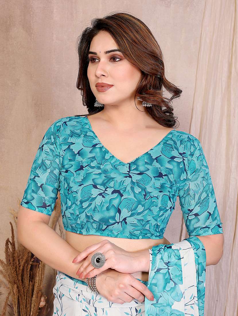 Women Printed Casual Wear Saree With Blouse - 22384956 -  Standard Image - 4