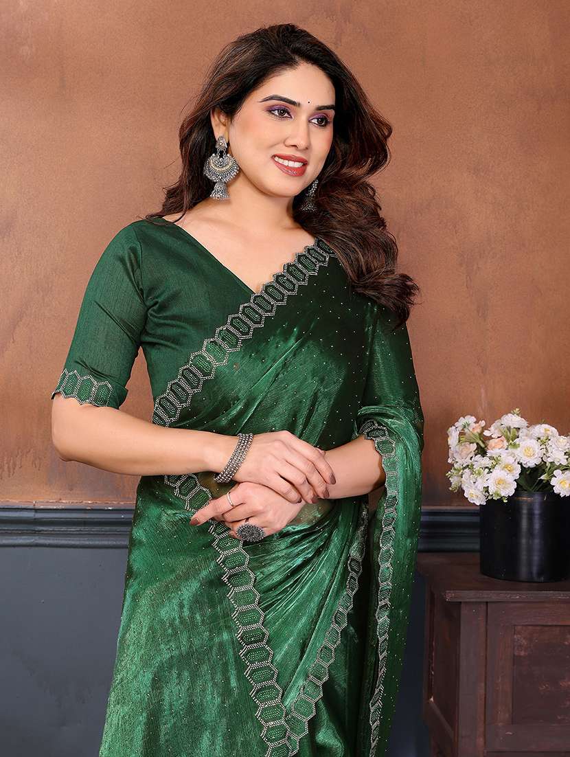 women solid with work embellished saree with blouse - 22384970 -  Standard Image - 1