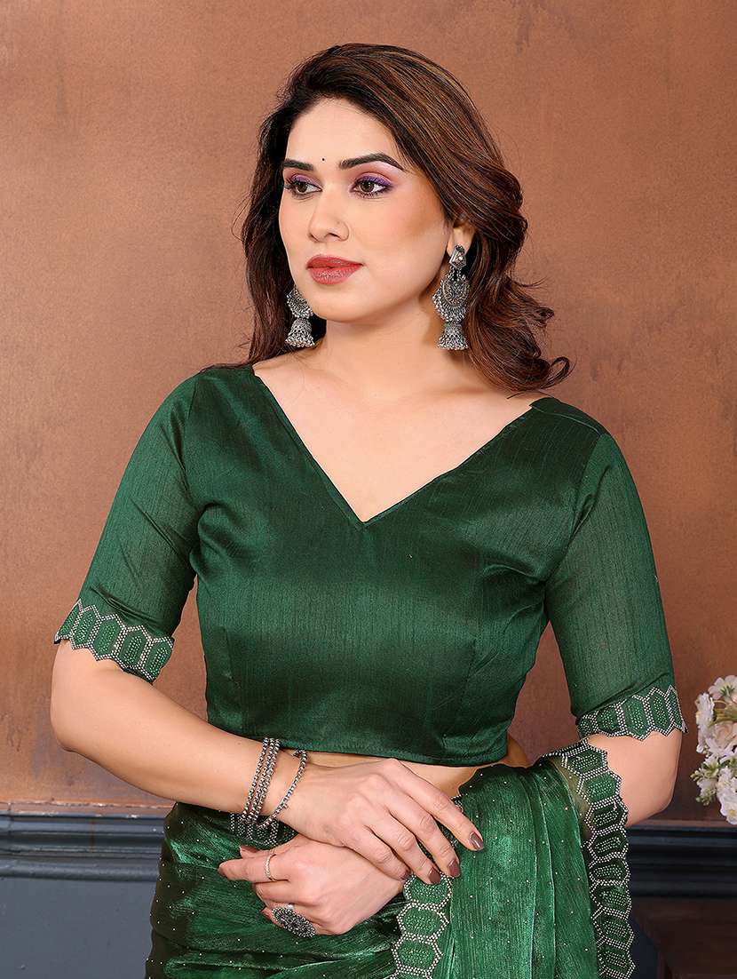 women solid with work embellished saree with blouse - 22384970 -  Standard Image - 4