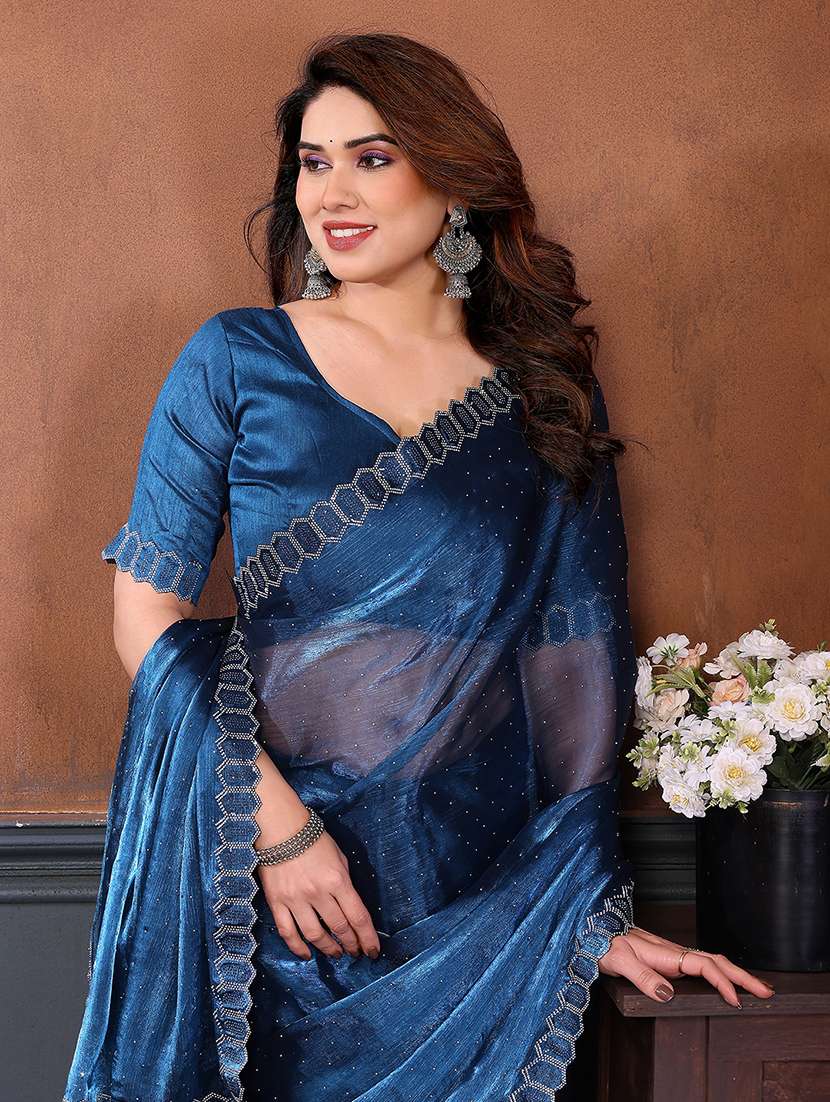 women solid with work embellished saree with blouse - 22384977 -  Standard Image - 1