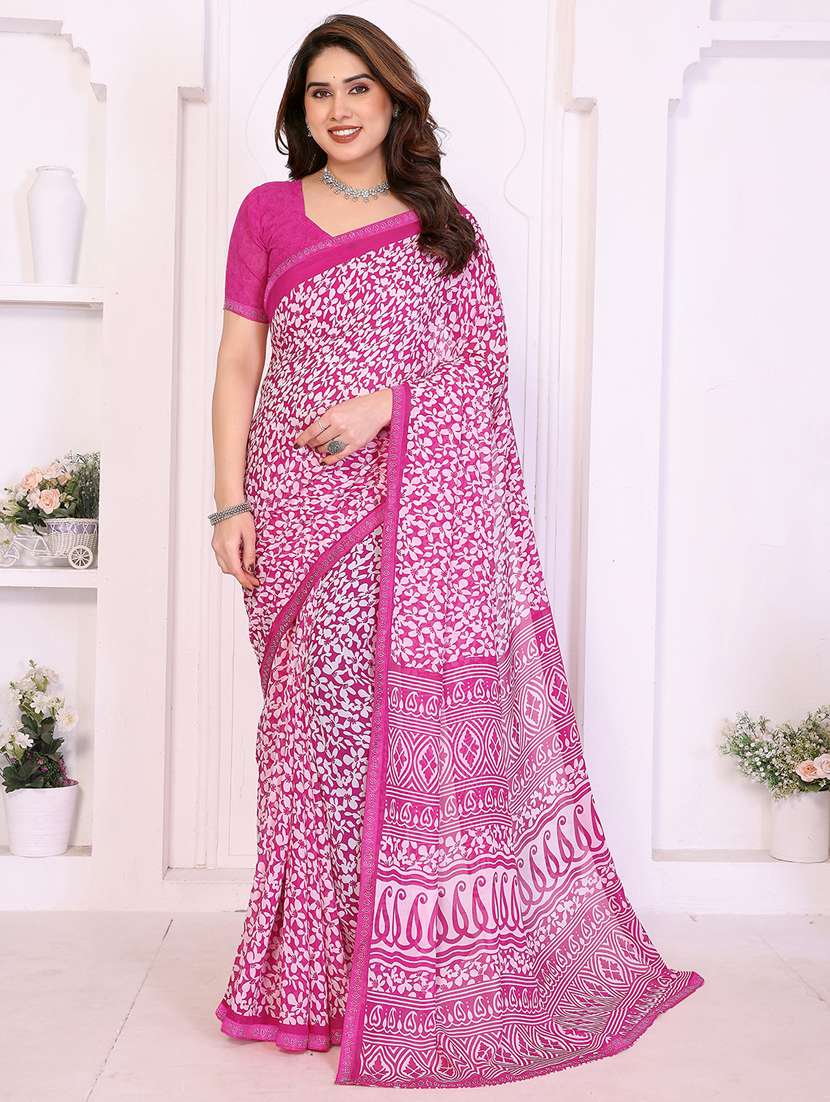 women printed casual wear saree with blouse