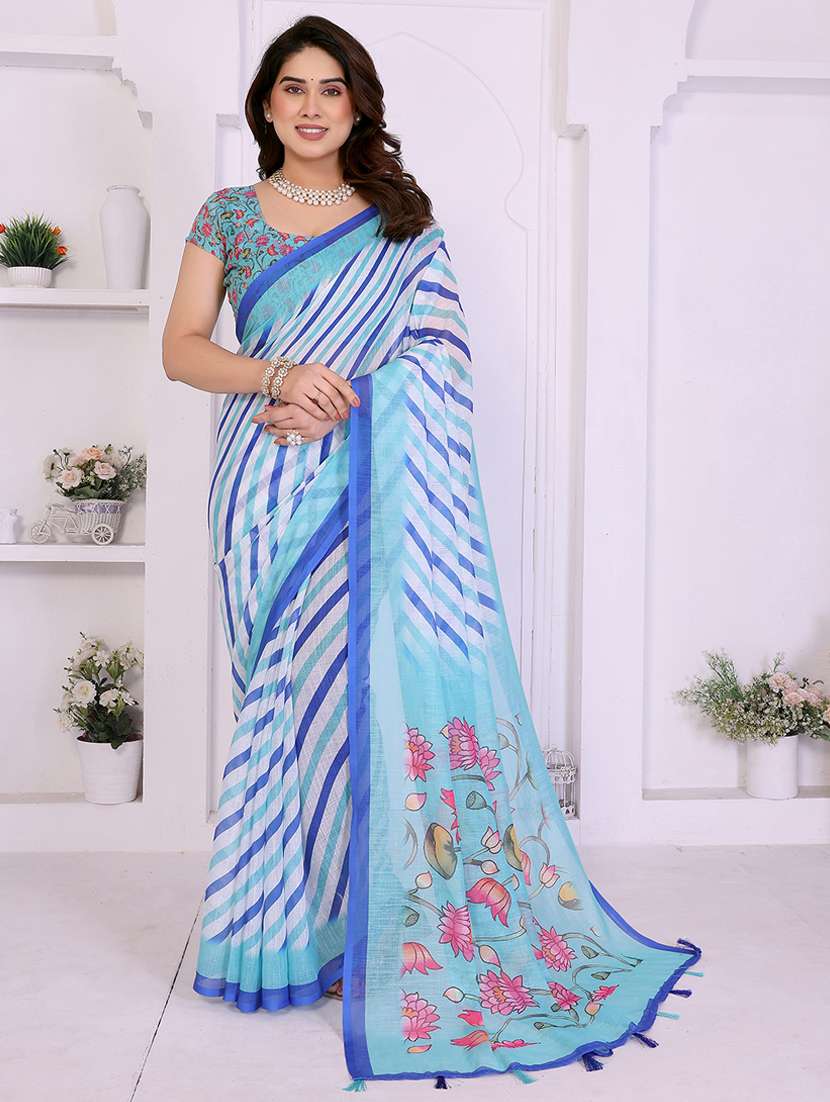 women printed casual wear saree with blouse