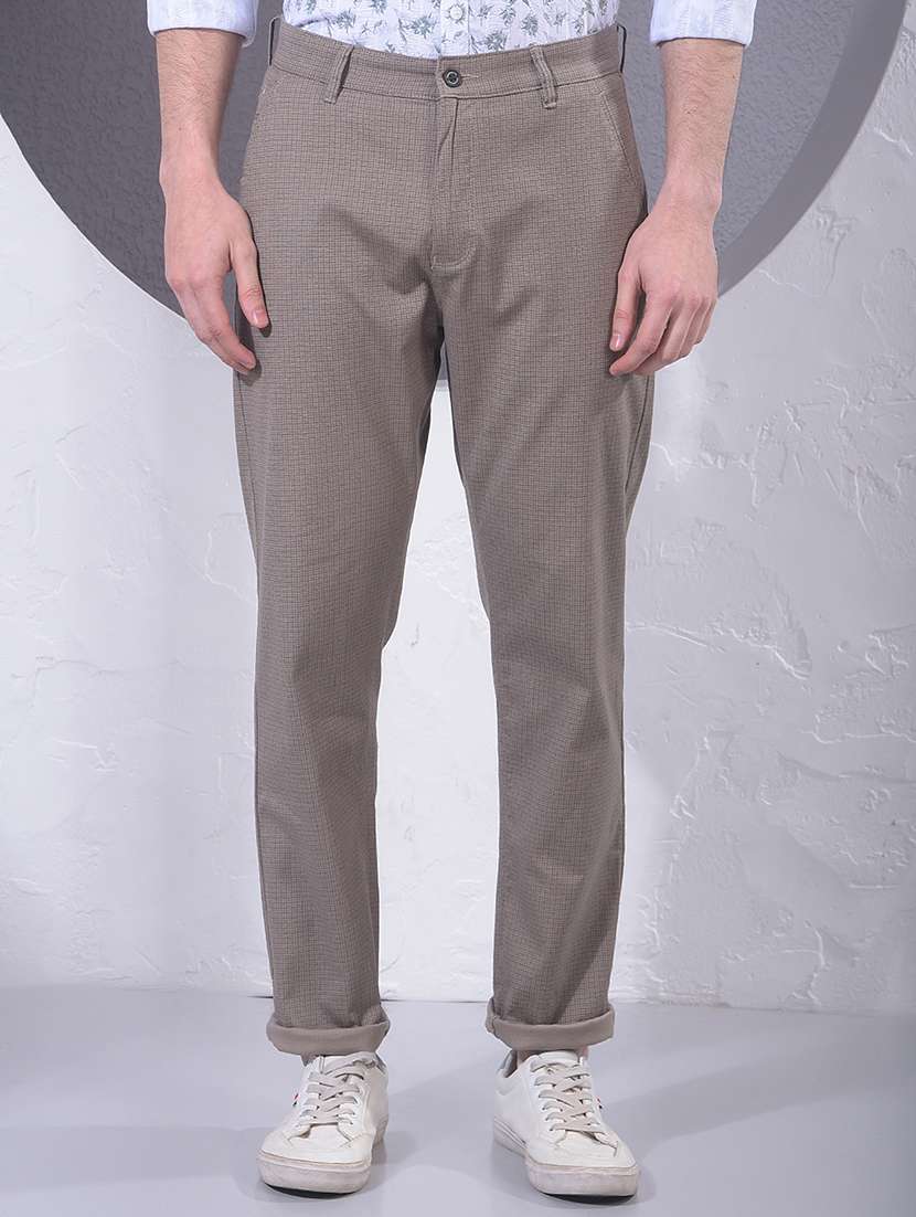 men checkered mid rise chinos casual trouser