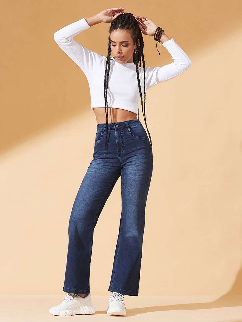 women solid high rise straight jeans - 22385156 -  Standard Image - 4