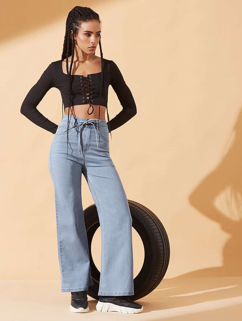 women solid high rise straight jeans - 22385160 -  Standard Image - 4