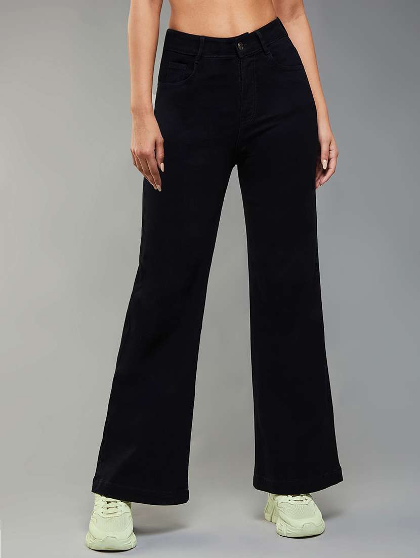 women solid high rise bootcut jeans