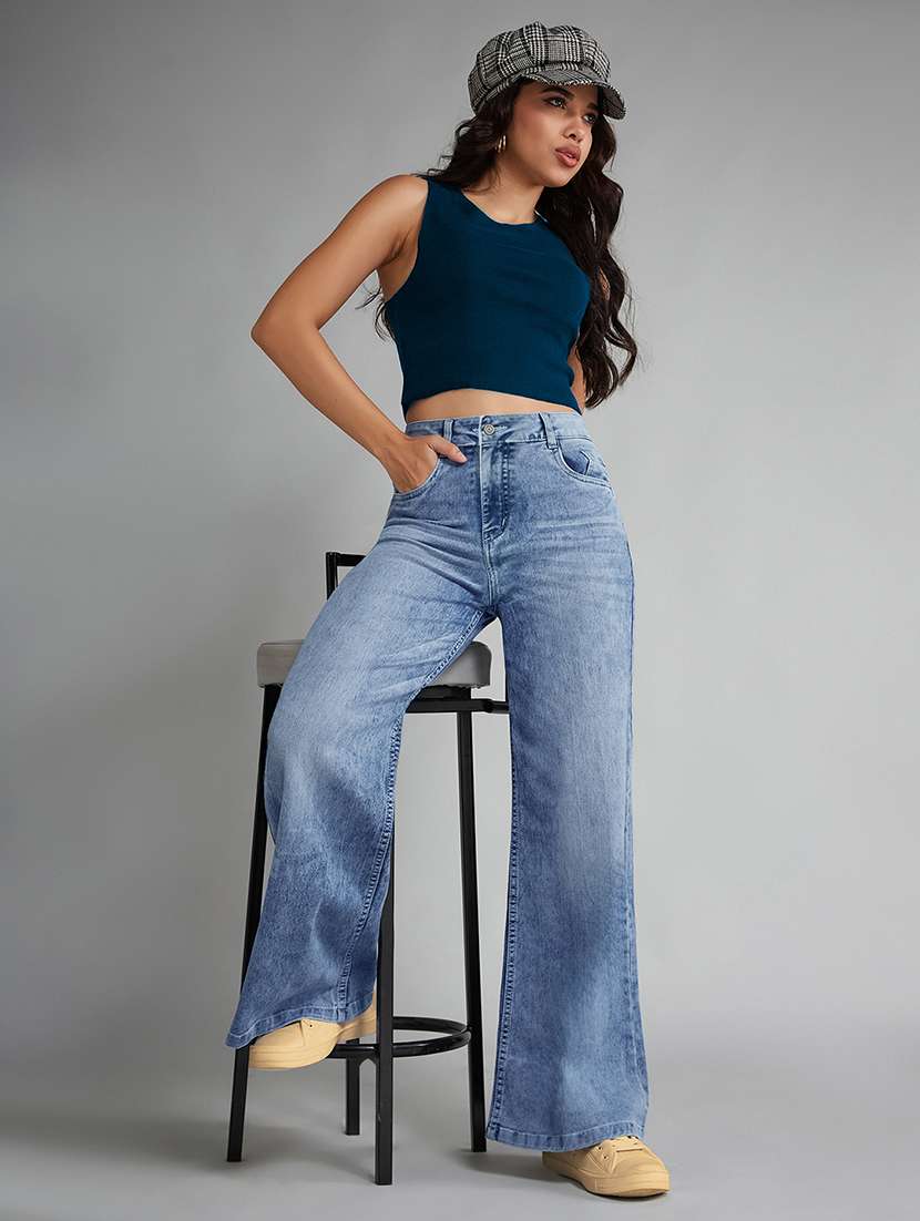 women solid high rise wide leg jeans - 22385170 -  Standard Image - 4