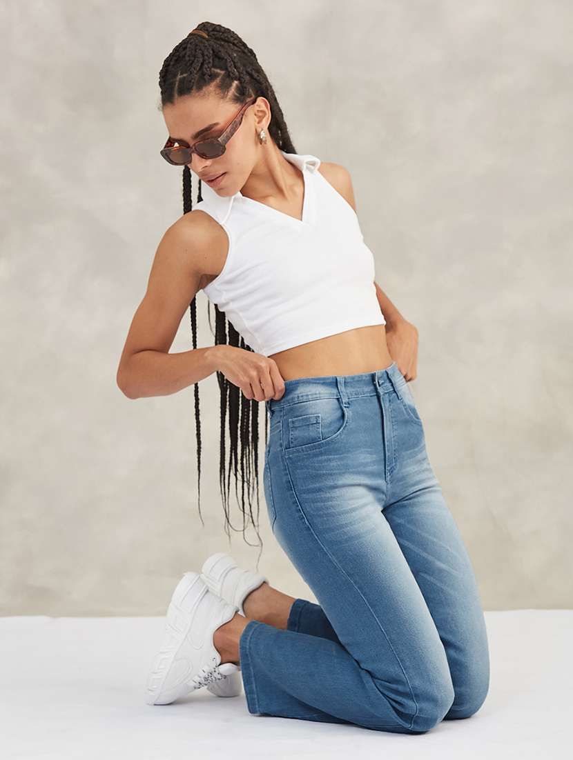 women solid high rise bootcut jeans - 22385182 -  Standard Image - 4