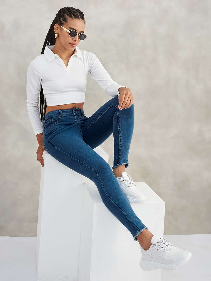 women solid high rise skinny jeans - 22385187 -  Standard Image - 4