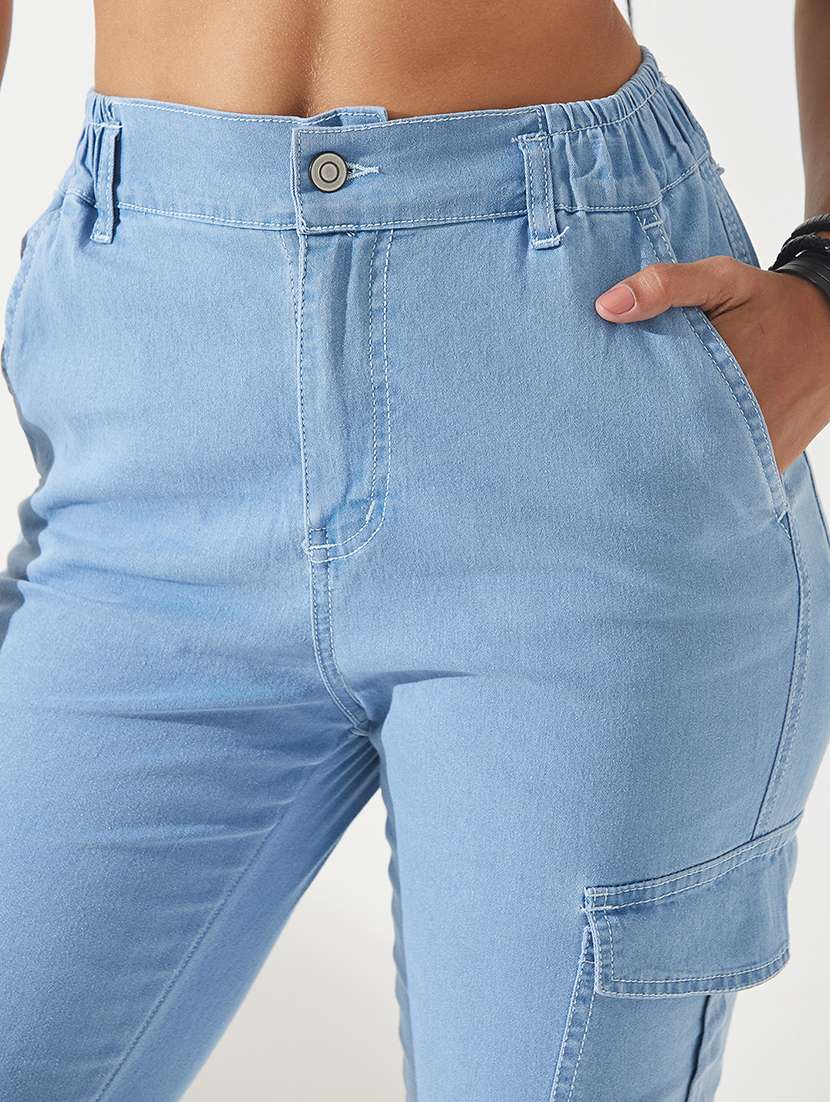 Women Solid High Rise Denim Cargo - 22385197 -  Standard Image - 1