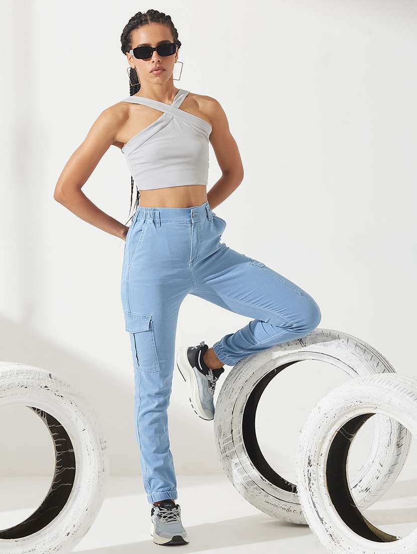Women Solid High Rise Denim Cargo - 22385197 -  Standard Image - 4