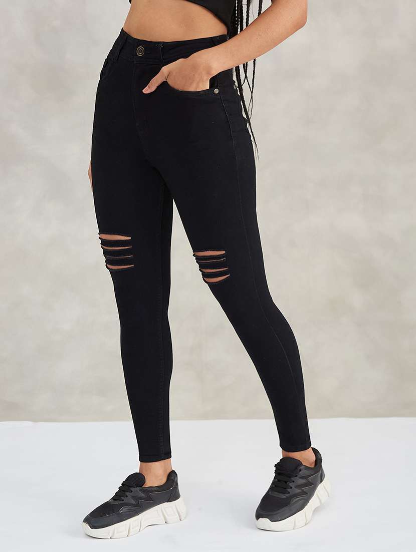 women slash knee high rise skinny jeans - 22385211 -  Standard Image - 1
