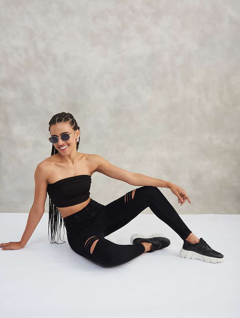 women slash knee high rise skinny jeans - 22385211 -  Standard Image - 4