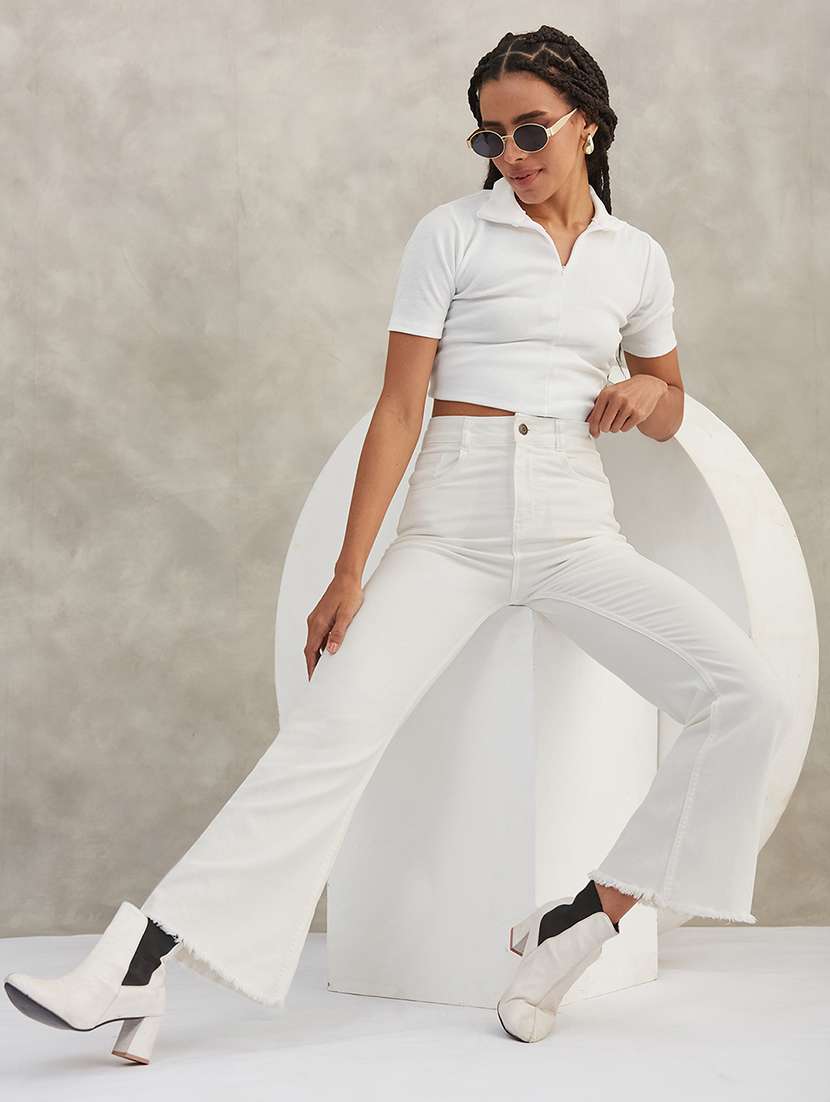 women solid high rise bootcut jeans - 22385216 -  Standard Image - 4