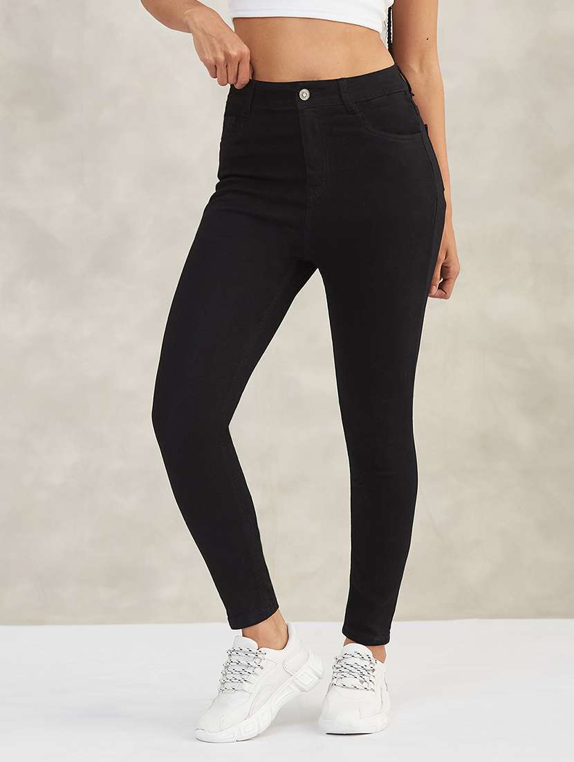 women solid high rise skinny jeans