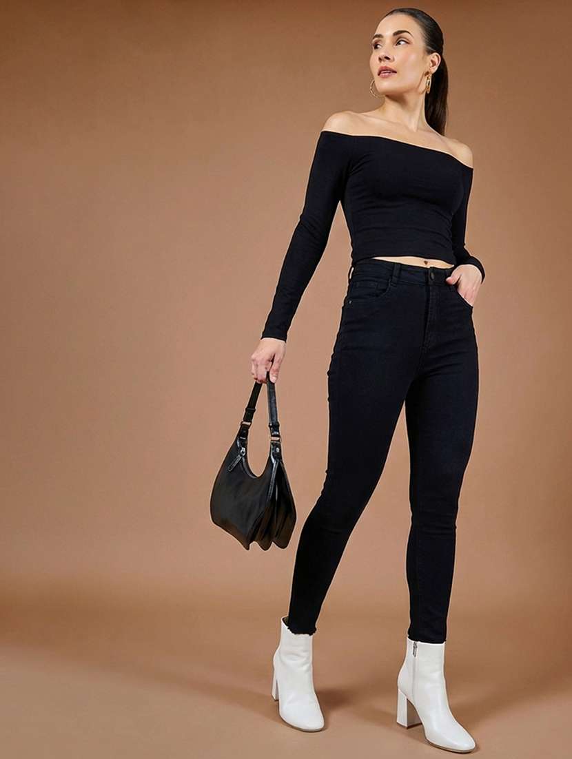 women solid high rise skinny jeans - 22385240 -  Standard Image - 4