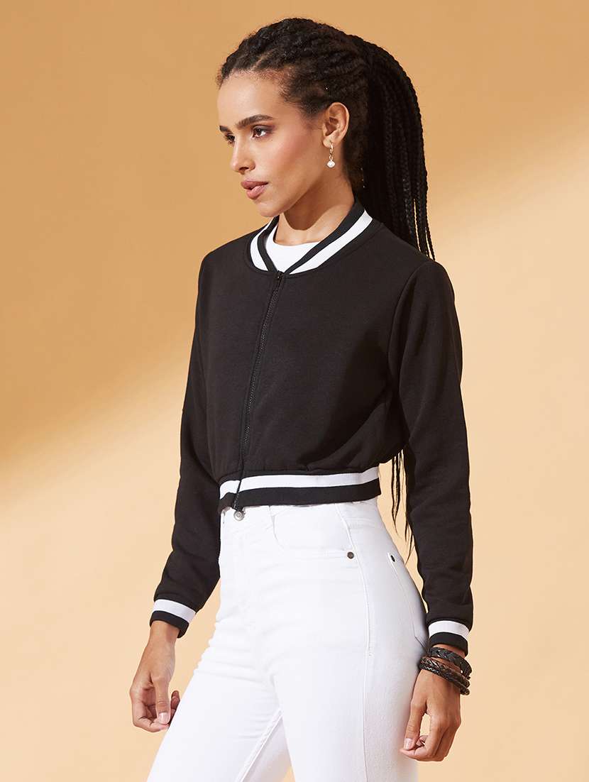 women solid long sleeve cropped bomber jacket - 22385247 -  Standard Image - 1