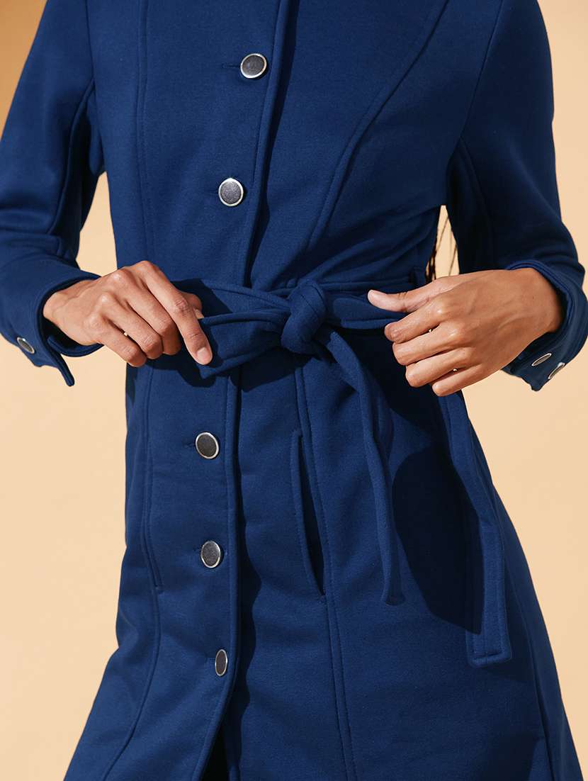 women solid long sleeve collared trench coat - 22385251 -  Standard Image - 1