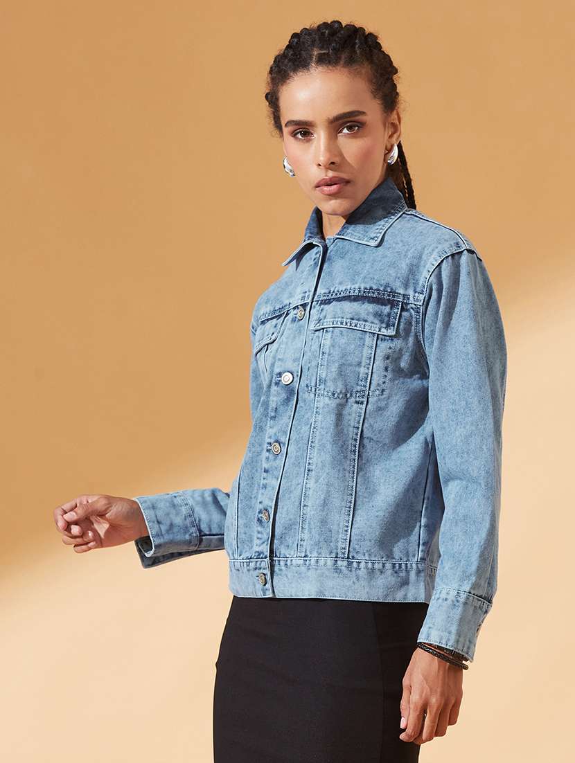 women solid long sleeve denim jacket - 22385252 -  Standard Image - 1