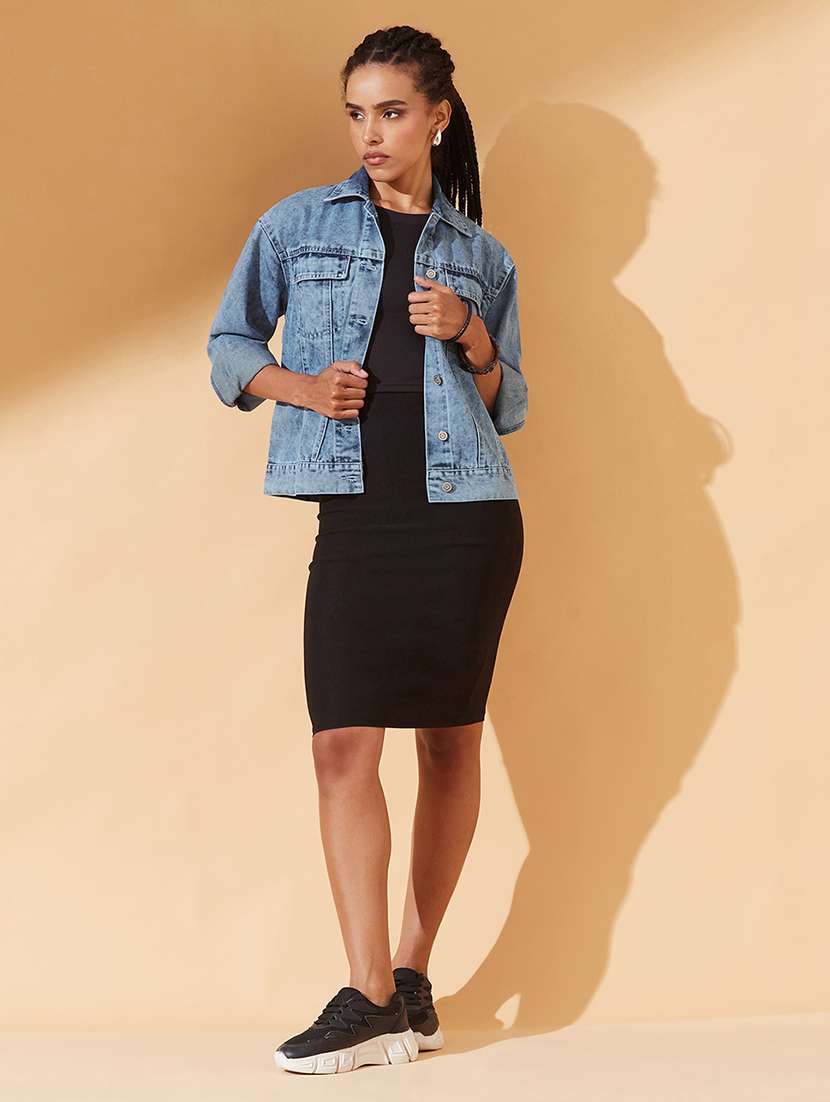 women solid long sleeve denim jacket - 22385252 -  Standard Image - 4