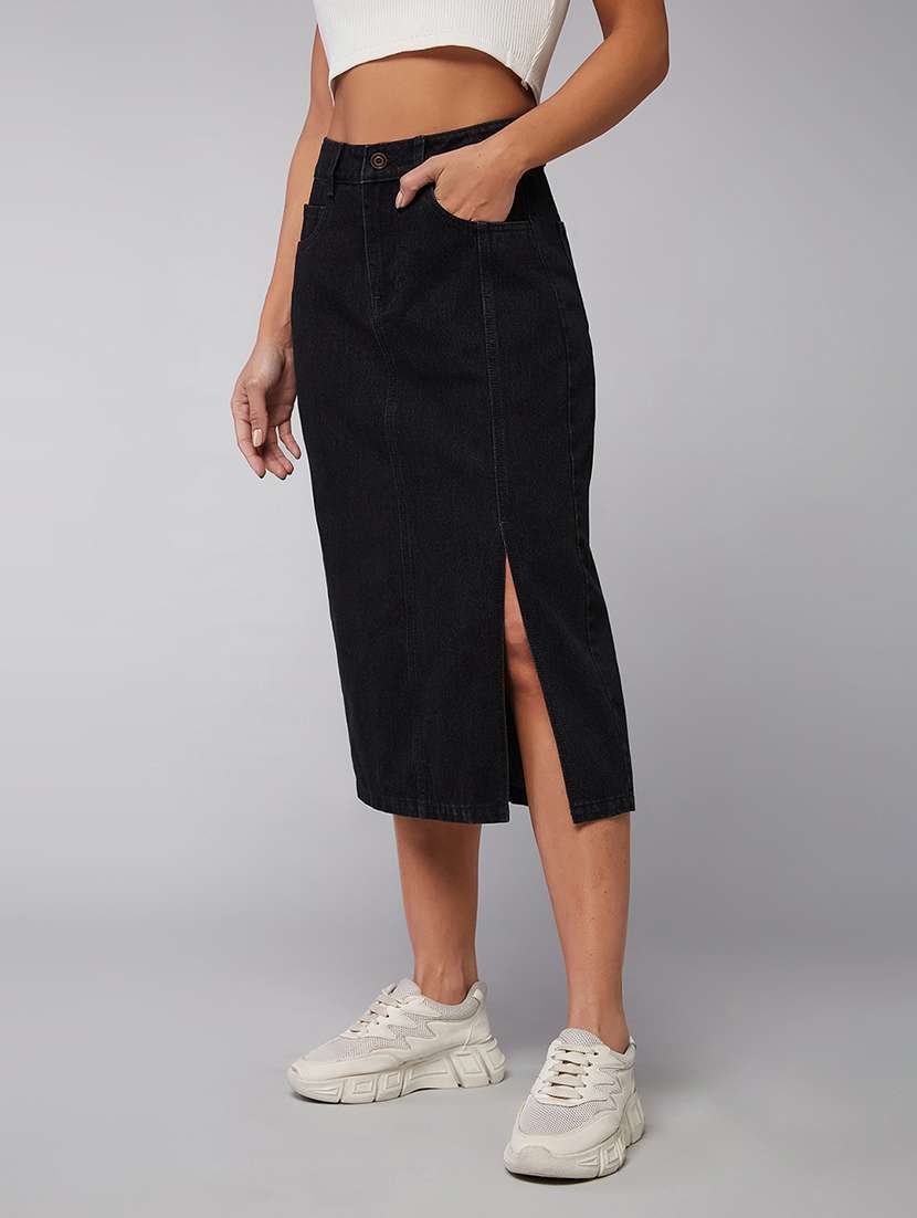 women solid high rise denim straight skirt - 22385254 -  Standard Image - 1