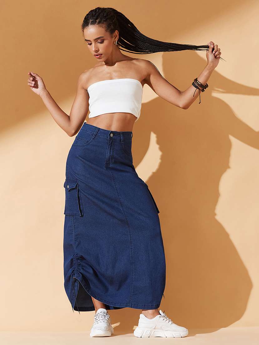 women solid high rise denim cargo skirt - 22385257 -  Standard Image - 4