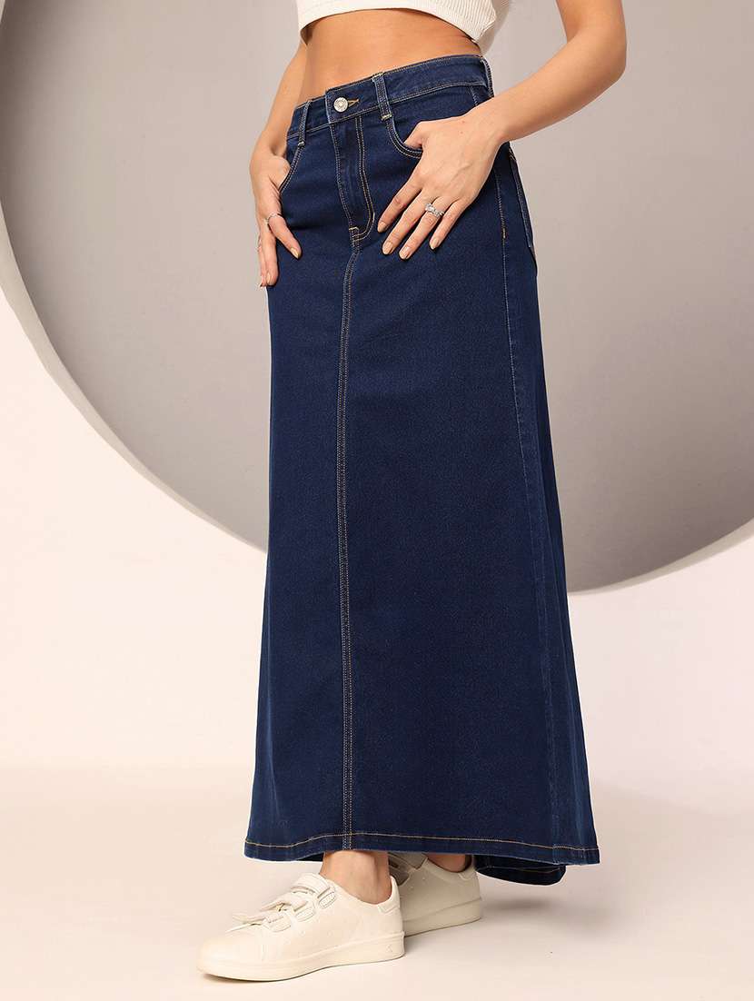 women solid high rise denim skirt - 22385262 -  Standard Image - 1