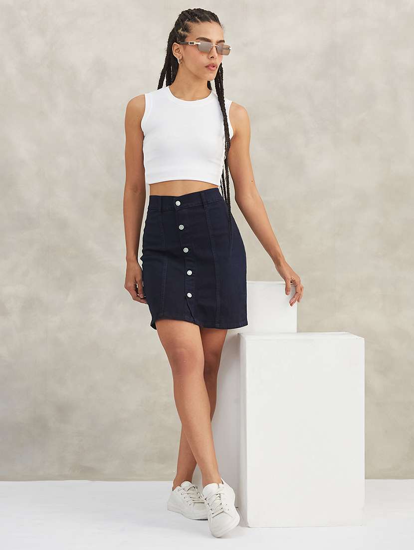women solid high rise denim skirt - 22385263 -  Standard Image - 4