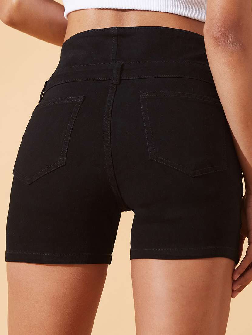 women solid high rise denim shorts - 22385265 -  Standard Image - 1