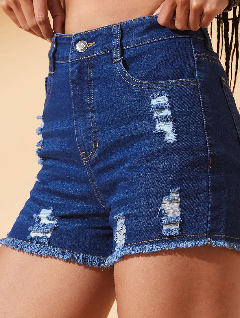 women distressed high rise denim shorts - 22385268 -  Standard Image - 1