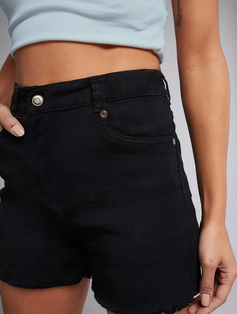 women solid high rise denim shorts - 22385270 -  Standard Image - 1