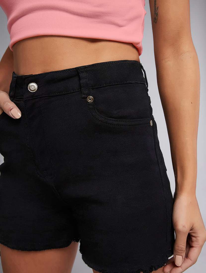 women solid high rise denim shorts - 22385271 -  Standard Image - 1