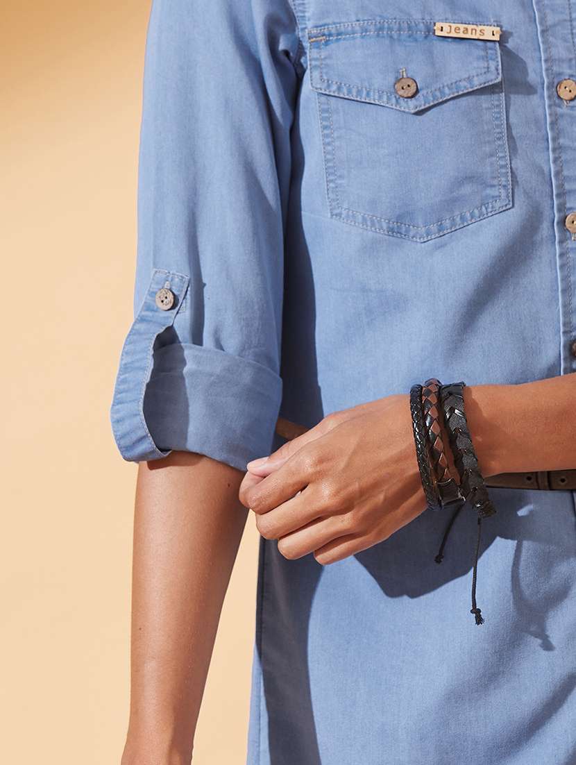 women solid collared denim shirt dress - 22385275 -  Standard Image - 1
