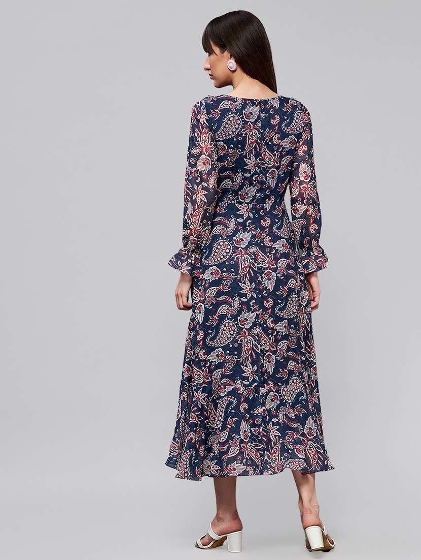 women printed long sleeve wrap dress - 22385282 -  Standard Image - 4