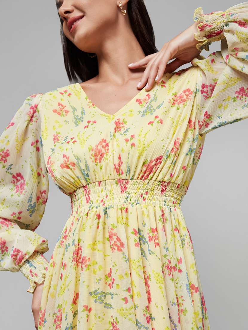 women floral print puff sleeve fit & flare dress - 22385284 -  Standard Image - 1
