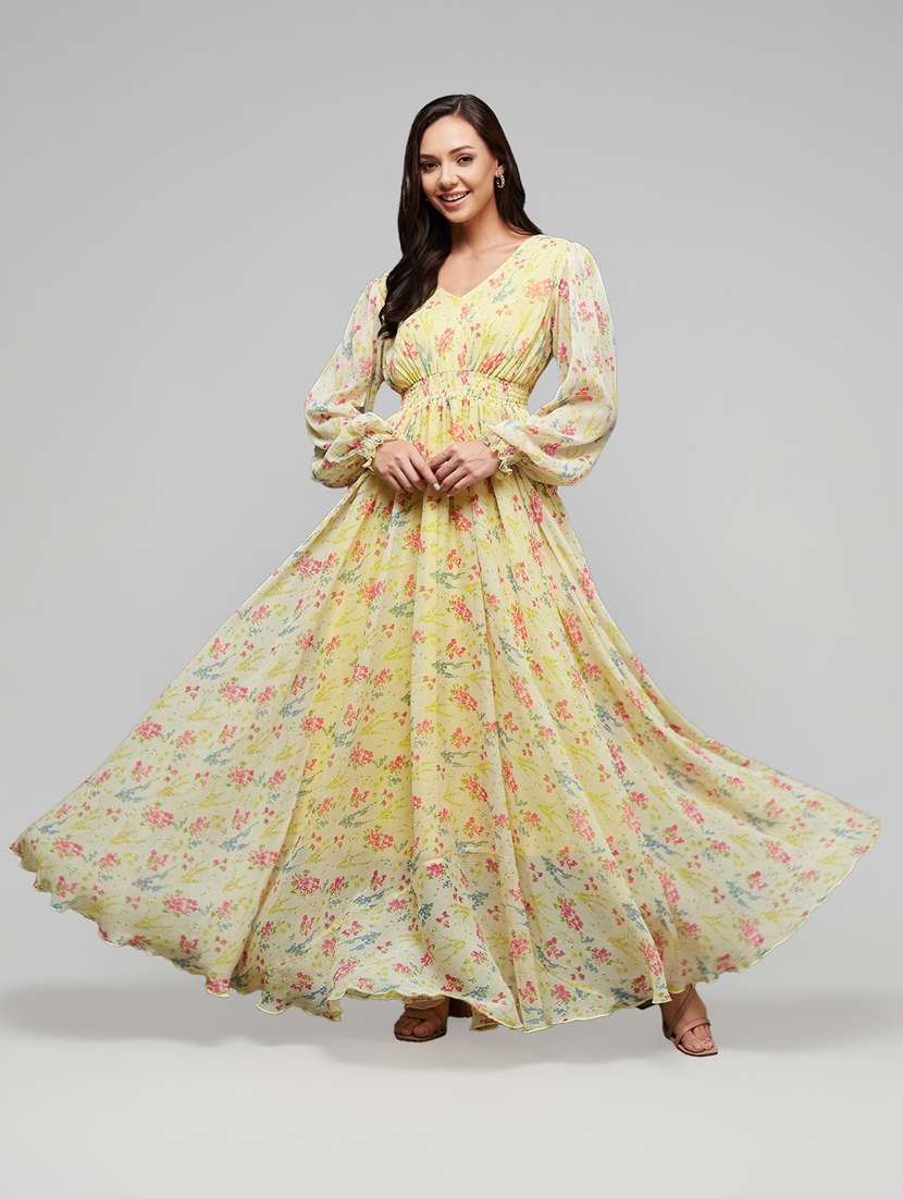 women floral print puff sleeve fit & flare dress - 22385284 -  Standard Image - 4