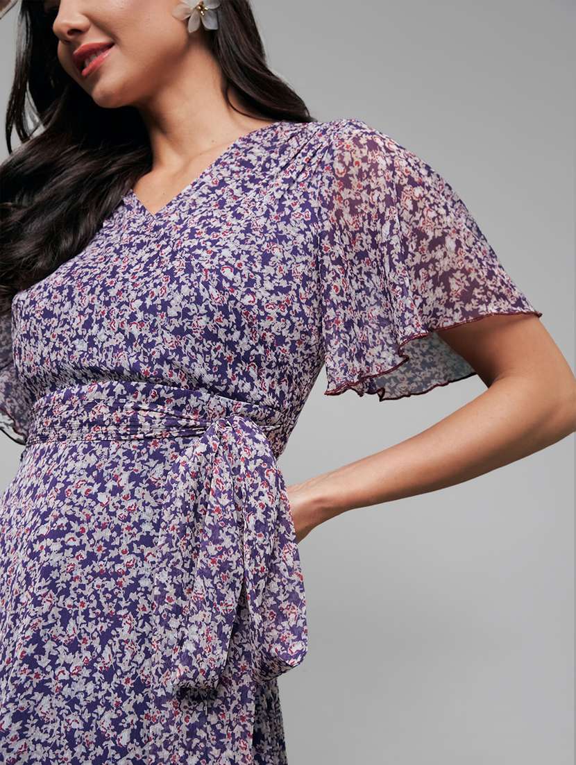 women floral print flared sleeve fit & flare dress - 22385285 -  Standard Image - 1