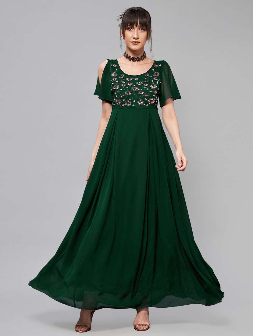 women embroidered flared sleeve fit & flare dress