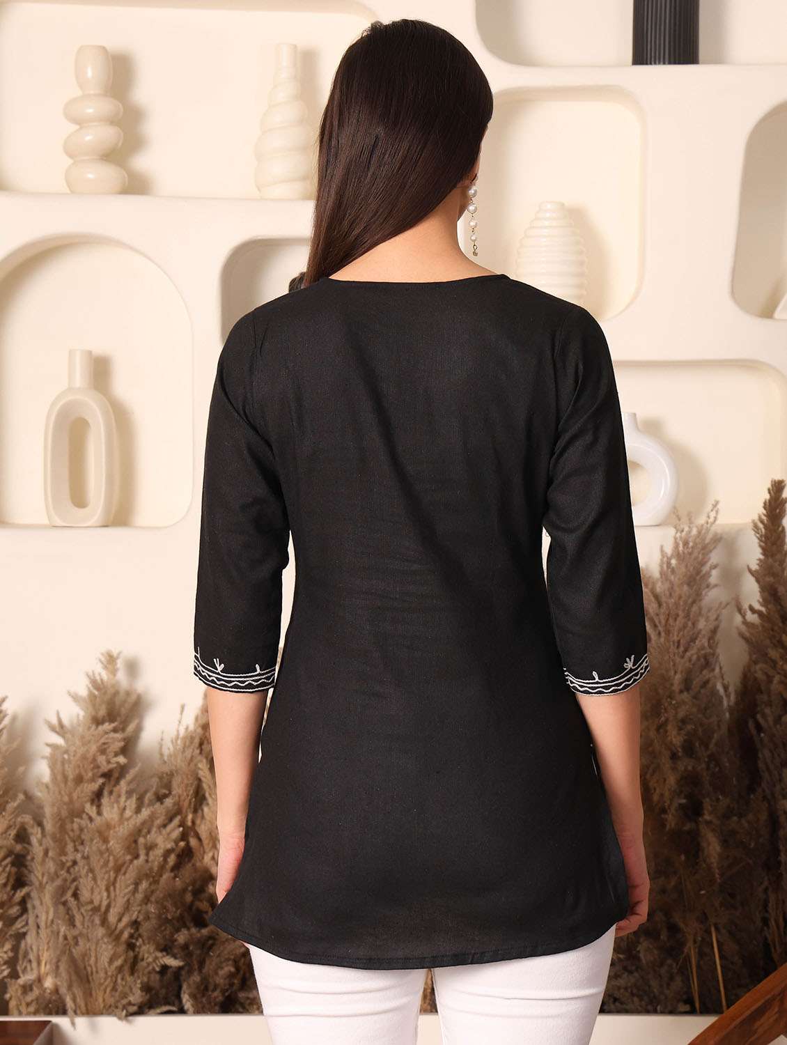 women solid with work three quarter sleeve straight kurti - 22385294 -  Standard Image - 4