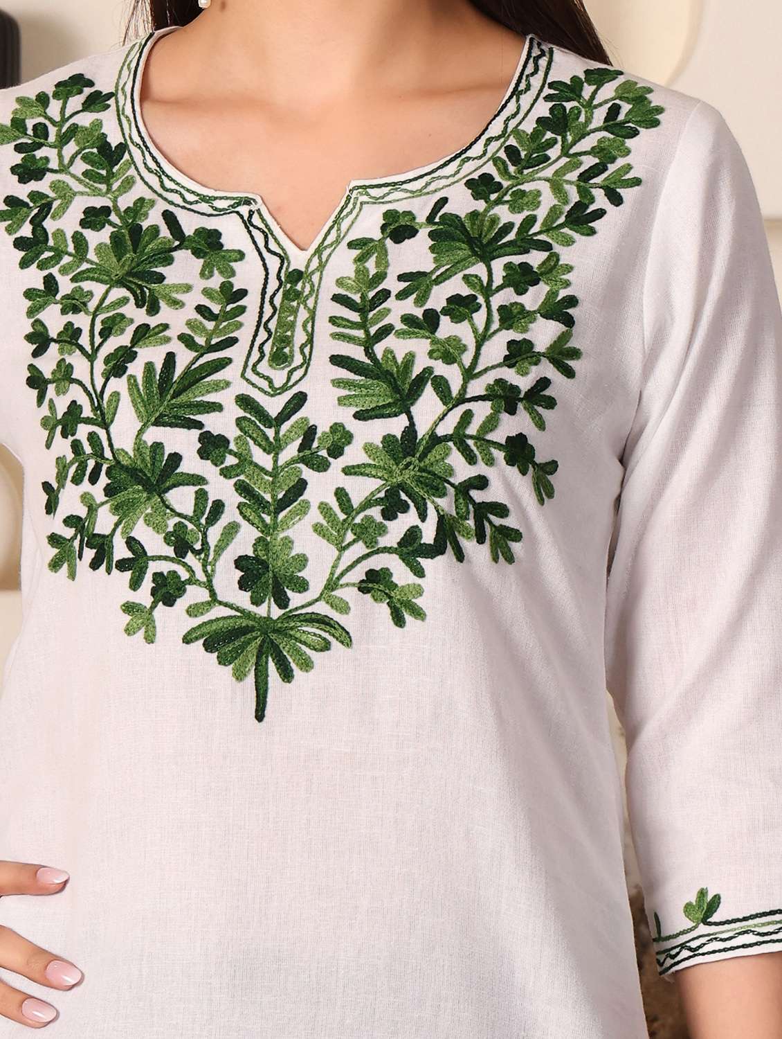 women solid with work notch neck straight kurti - 22385306 -  Standard Image - 1
