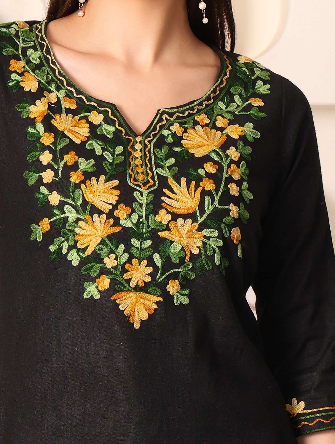 women solid with work notch neck straight kurti - 22385315 -  Standard Image - 1