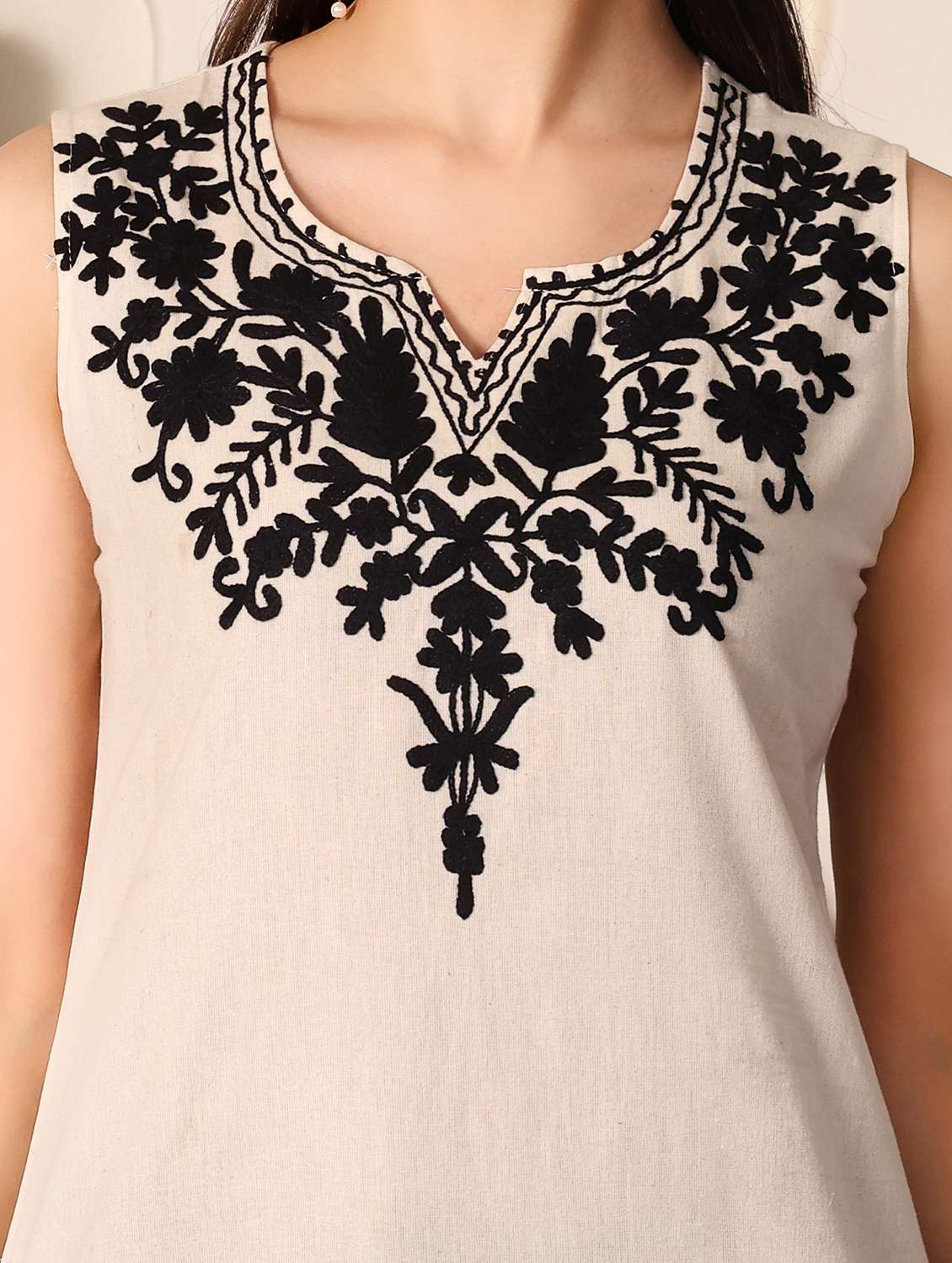 women solid with work notch neck straight kurti - 22385325 -  Standard Image - 1